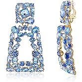 Flyonce Rectangle Clip-on Drop Earrings for Women, Sparkly Rhinestone Crystal Geometric Statement Non Pierced Earring