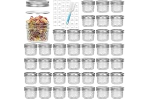 DHSBTLS Glass Regular Mouth Mason Jars, 40 Pack 4 oz Glass Canning Jars with Silver Aluminum Lids and Bands, Airtight Jars fo