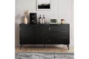 AraSyleon 51.18" Black Buffet Cabinet with Storage｜2-Door + 3-Drawer Sideboard for Dining Room & Living Room｜Modern Industrial Kitchen Cabinet with Metal Legs (Black)