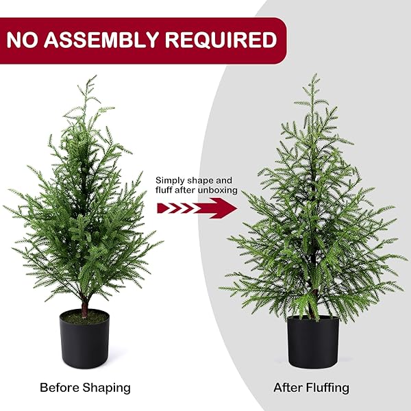 ENVEN NORFOLK PINE CHRISTMAS TREE REAL TOUCH FAUX HOLIDAY TREE WITH POT, REALISTIC INDOOR OUTDOOR DECORATION FOR ENTRYWAY, LIVING ROOM, OFFICE, APARTMENT (3FT-1PACK)