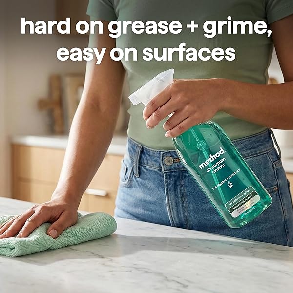 METHOD ALL-PURPOSE CLEANER SPRAY, EUCALYPTUS + ROSEMARY- CUTS GREASE & GRIME ON COUNTERS, GLASS, SEALED WOOD & FLOORS, FOR KITCHEN & BATHROOM, 28FL OZ, 4 PACK