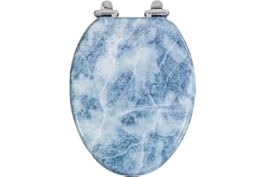 Angol Shiold Elongated Toilet Seat Molded Wood Toilet Seat with Quietly Close and Quick Release Hinges, Easy to Install also Easy to Clean (Elongated, Blue Marble)