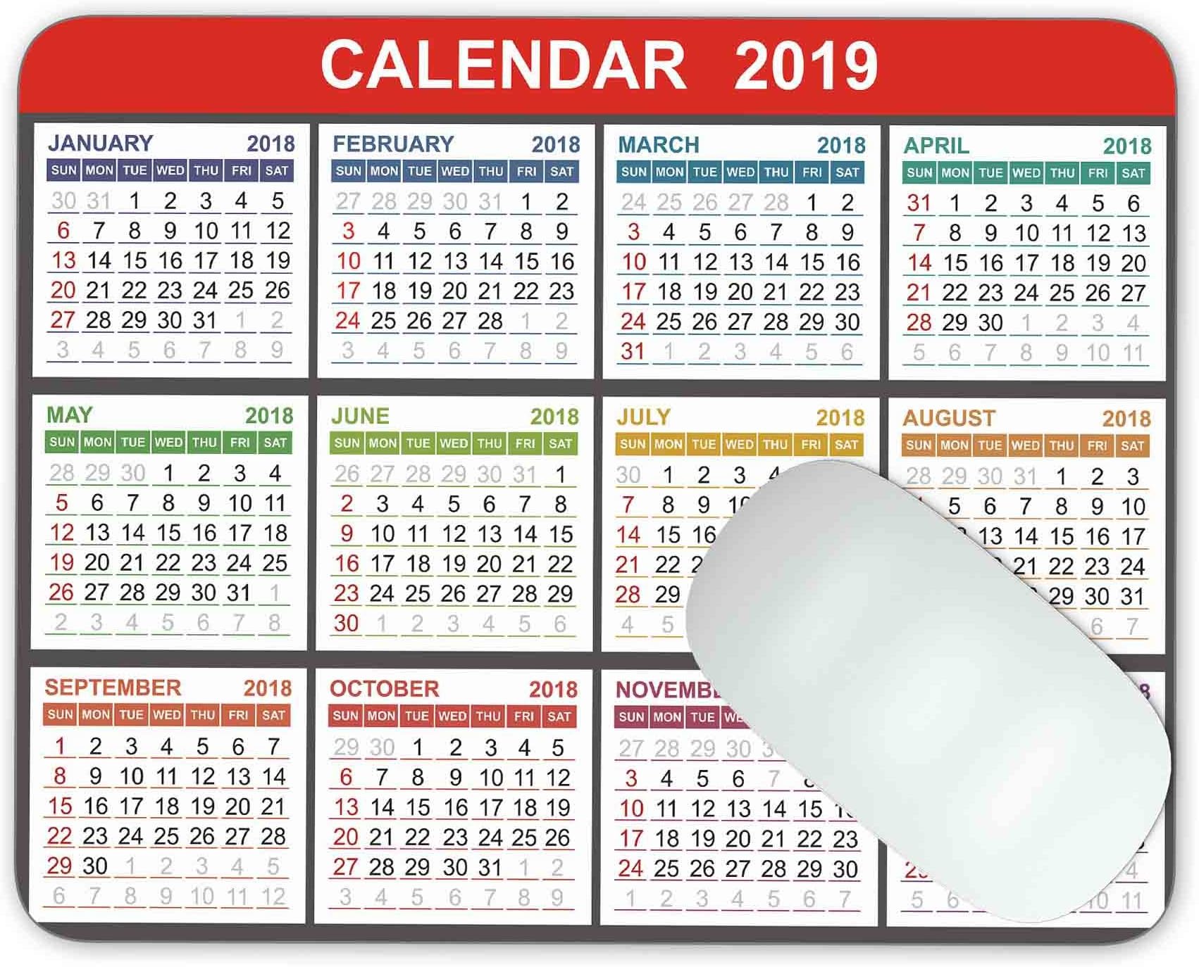 Calendar 2019, Seasons of Different Colo Mouse Pad Office Mouse Pad Gaming Mouse Pad Mat Mouse Pad