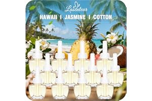LASENTEUR Plug In Refills Air Freshener, Hawaiian, Jasmine & Cotton, Scented and Essential Oils for Bathroom, Indoor Home Use, 12 Count, Compatible with Air Wick & Glade, Not Include Glade Plus