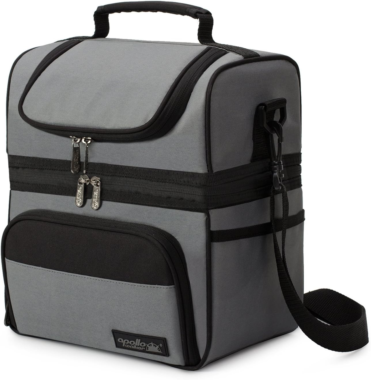Apollowalker Lunch Box Insulated Lunch Bag Large Waterproof Cooler Picnic Tote Bag for Adult Men, Women, Double Deck Cooler, Grey