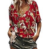 TOAOSET Women's Western Shirt Casual Cactus V-Neck T-Shirt Cowgirl Western Pattern Short Sleeve Loose Ladies Western Tops