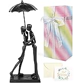 Kresecioo Anniversary for Couple/Her, Affectionate Couple Statue Kissing Under Umbrella, Handcrafted Cast Iron Sculpture in Love, for Wedding Gifts 6th Anniversary Valentines Gifts for Her Him