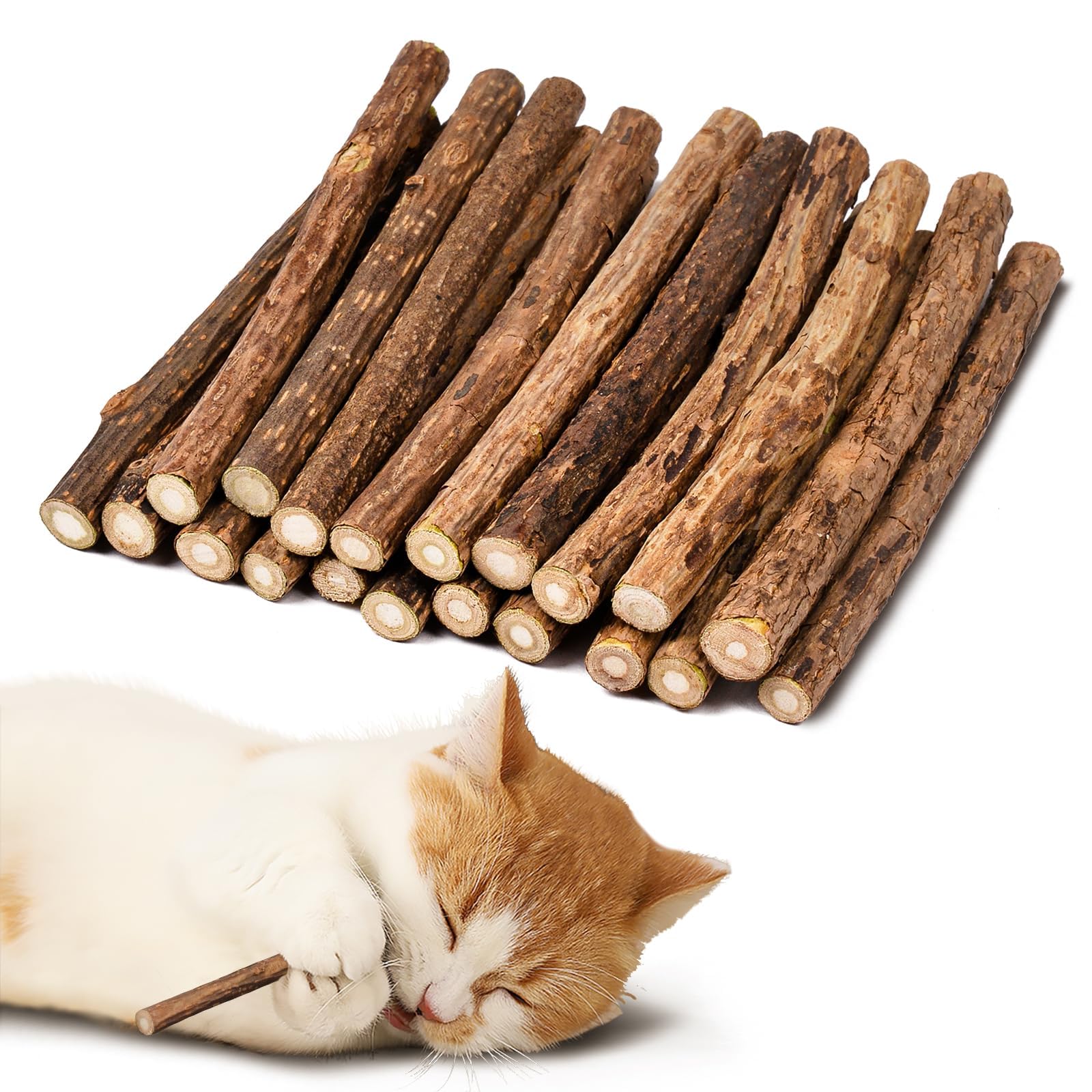 Adiwo Cat Chew Toys, 20pcs Catnip Sticks, Natural Matatabi Silvervine Chew Sticks for Cats Kittens Teeth Cleaning and Stress Release (8-10mm)