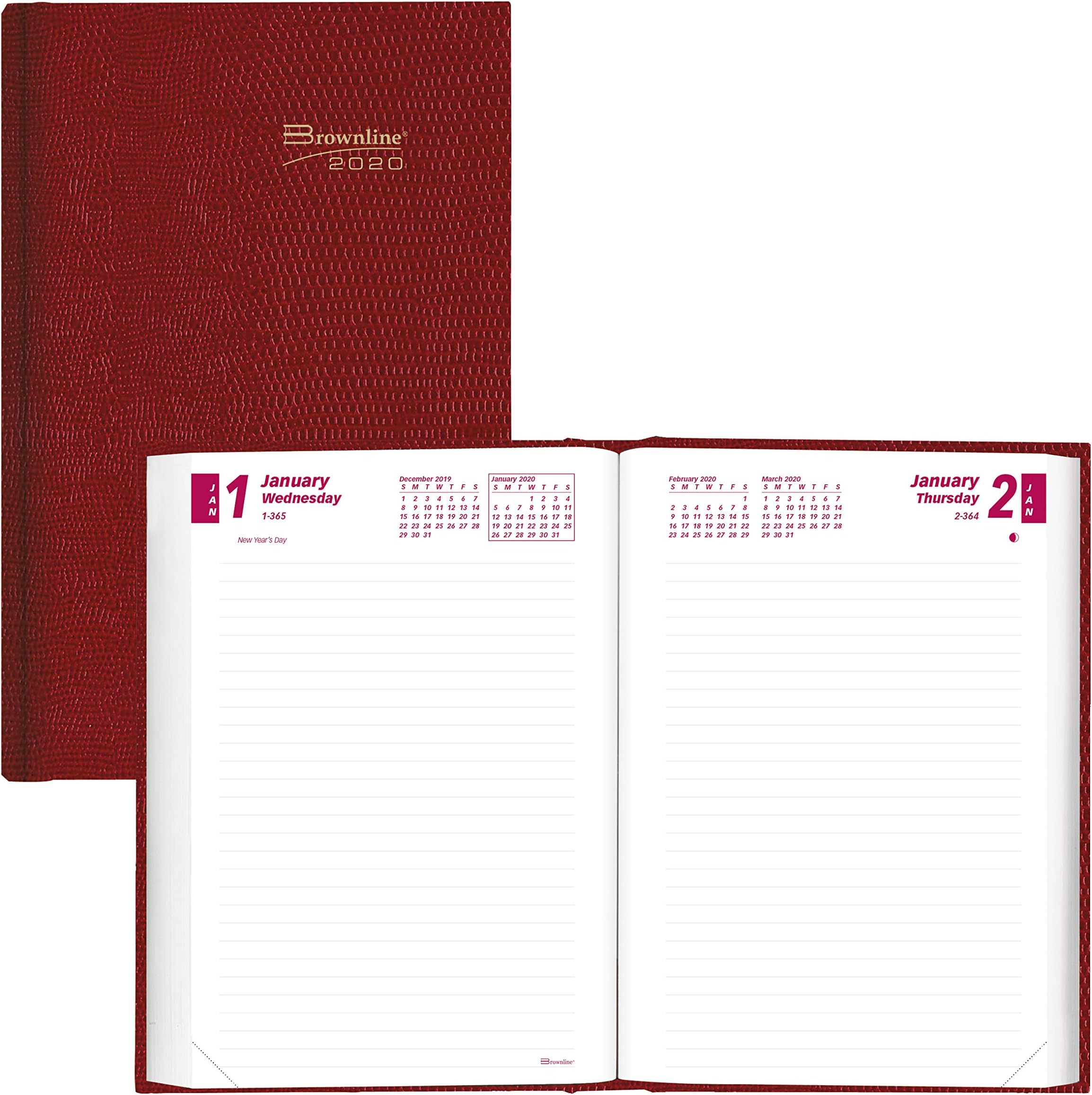 Brownline 2020 Planner, Daily Journal, Untimed, Hard Cover, Bright Red, 7.5 x 5 Inches (CB387.RED-20)