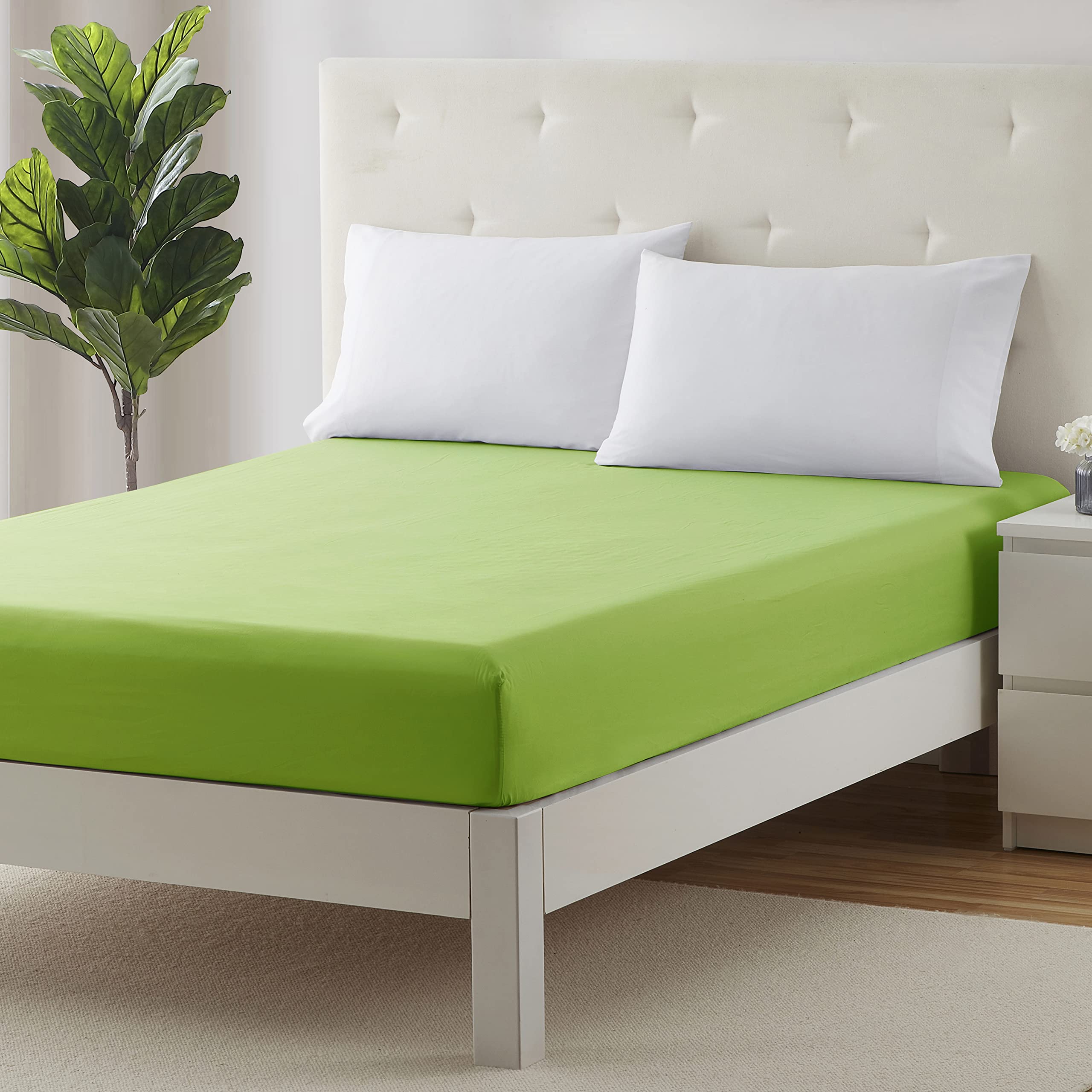 Clara Clark Fitted Sheet, Extra Deep Pocket Fits Deep Mattress, Luxury Soft Fitted Sheet Only, Queen Garden Green