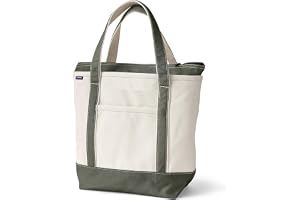 Lands' End Zip Canvas Tote | Zipped Top, 100% Cotton Canvas, Five Sizes, Five Pockets, Key Strap, Water-Resistant Base, Beach
