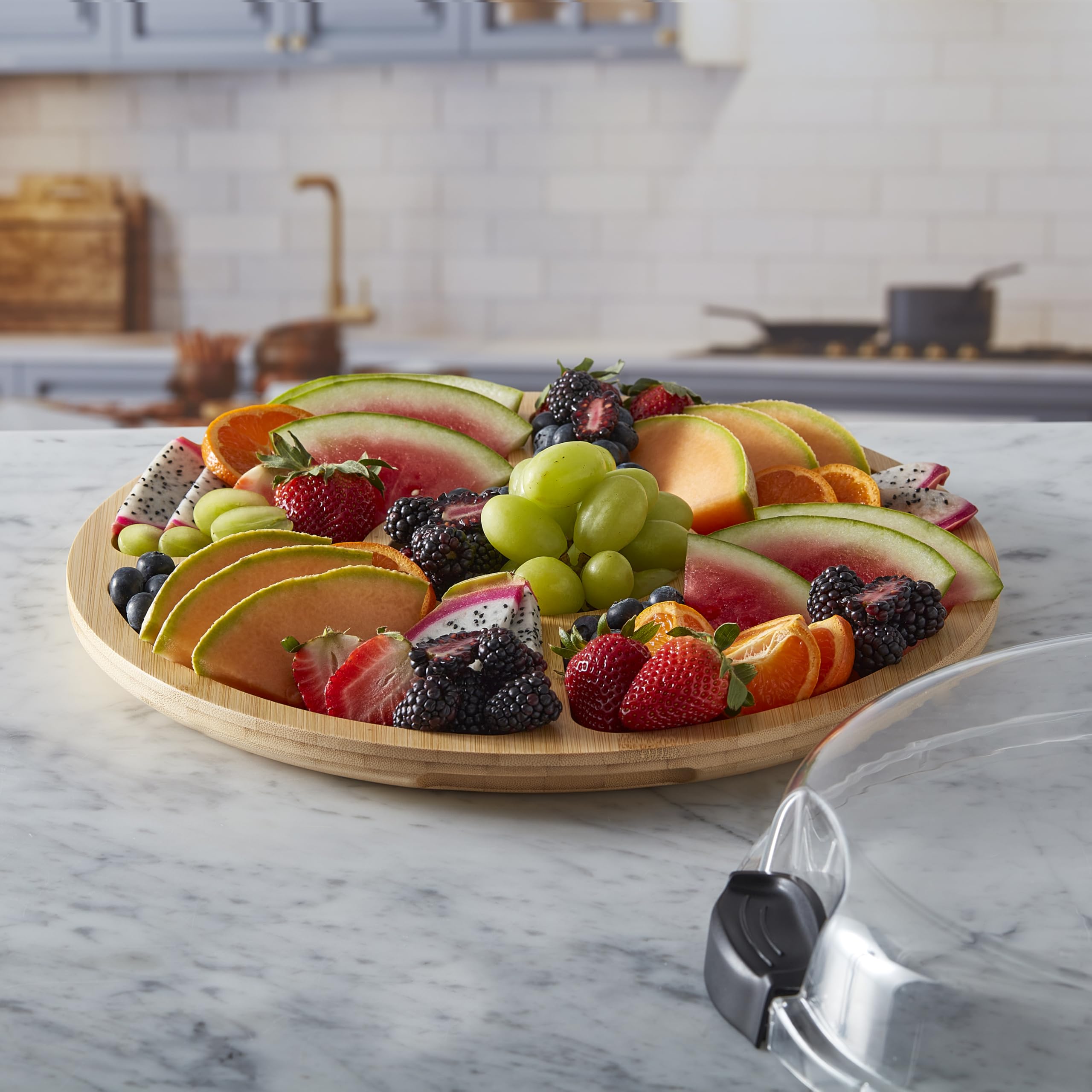 FARBERWARE Build-a-Board Cutting Board with Five Compartments and Clear Locking Lid for Charcuterie, Snacks, and More, Bamboo