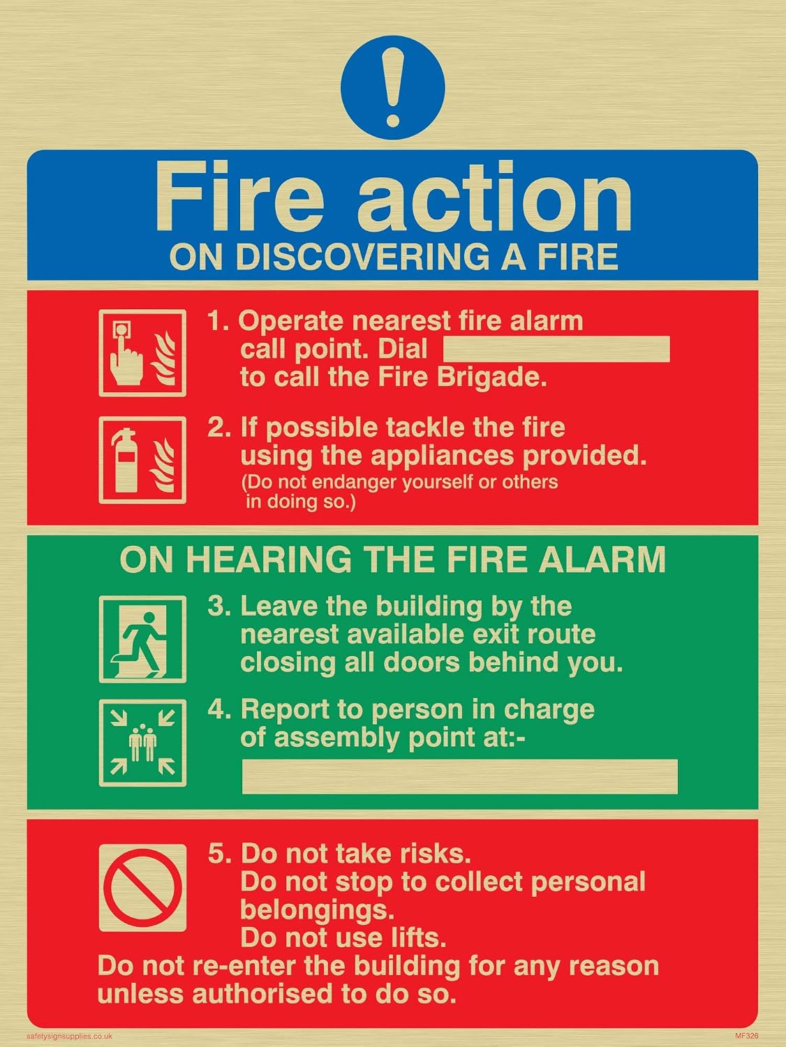 Viking Signs MF326-A3P-G Pictorial Fire Action (Lifts) Sign, Plastic ...