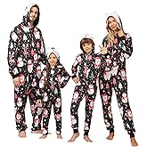 JAXUH Matching Christmas Onesie Pajamas for Family/Couples, Cute Printed One-piece Pjs, Xmas Holiday Adult Hooded Sleepwear
