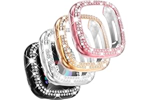 CHANCHY 4 Pack Compatible with Fitbit Versa 4 Screen Protector Case, Soft TPU Full Protective Case Cover Bumper Bling Crystal Diamond Frame for Fitbit Versa 4 Smart Watch, Rose Gold/Pink/Silver/Black