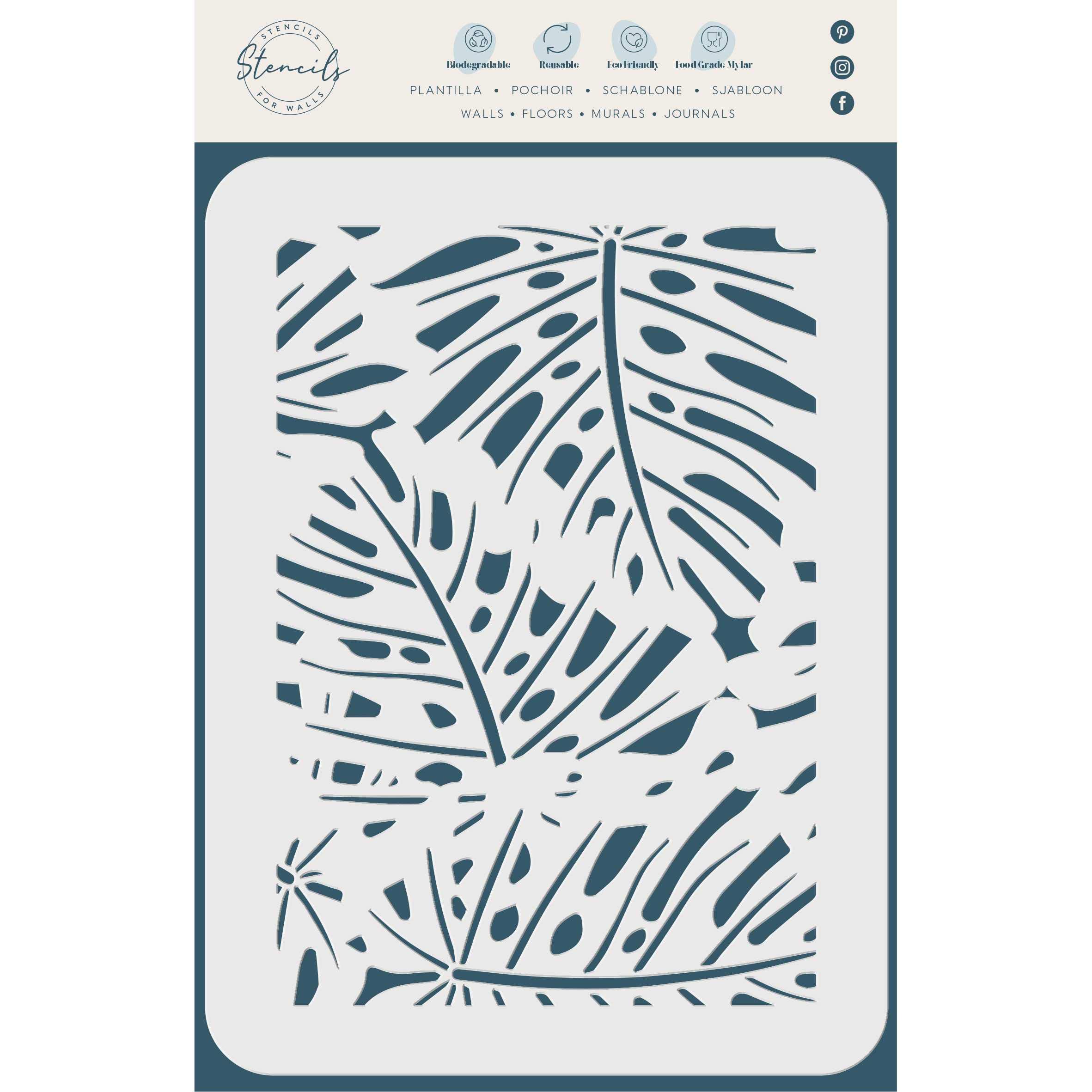 Monstera Layering Stencil, 11.4 x 16.5 cm - Grunge Tropical Leaf Stencil Mask use to Add Texture, Design and Accents to Mixed Media Backgrounds