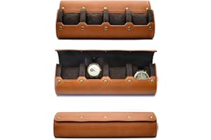M MIRAGE LUXURY TRAVEL 4 Watch Travel Case for Men – Leather Watch Roll Case Storage for Travel - Brown Full Grain Cow Leather