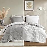 Comfort Spaces Comforter Set, Chic Reversible Quatrefoil Quilting, Sherpa Comforters Queen, All Seasons, Lightweight Microfiber Bedding Set Matching Sham, Vixie, Full/Queen Grey/White 3 Piece