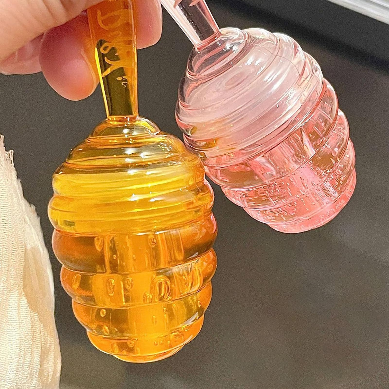 Honey Lip Oil, 2PCS Clear Lip Gloss Set Moisturizing Lip Glow Oil, Hydrating Long Lasting Plumping Lip Oil Non-Sticky Lip Glow Balm Lip Care, Cute Honey Flavors Liquid Lipstick