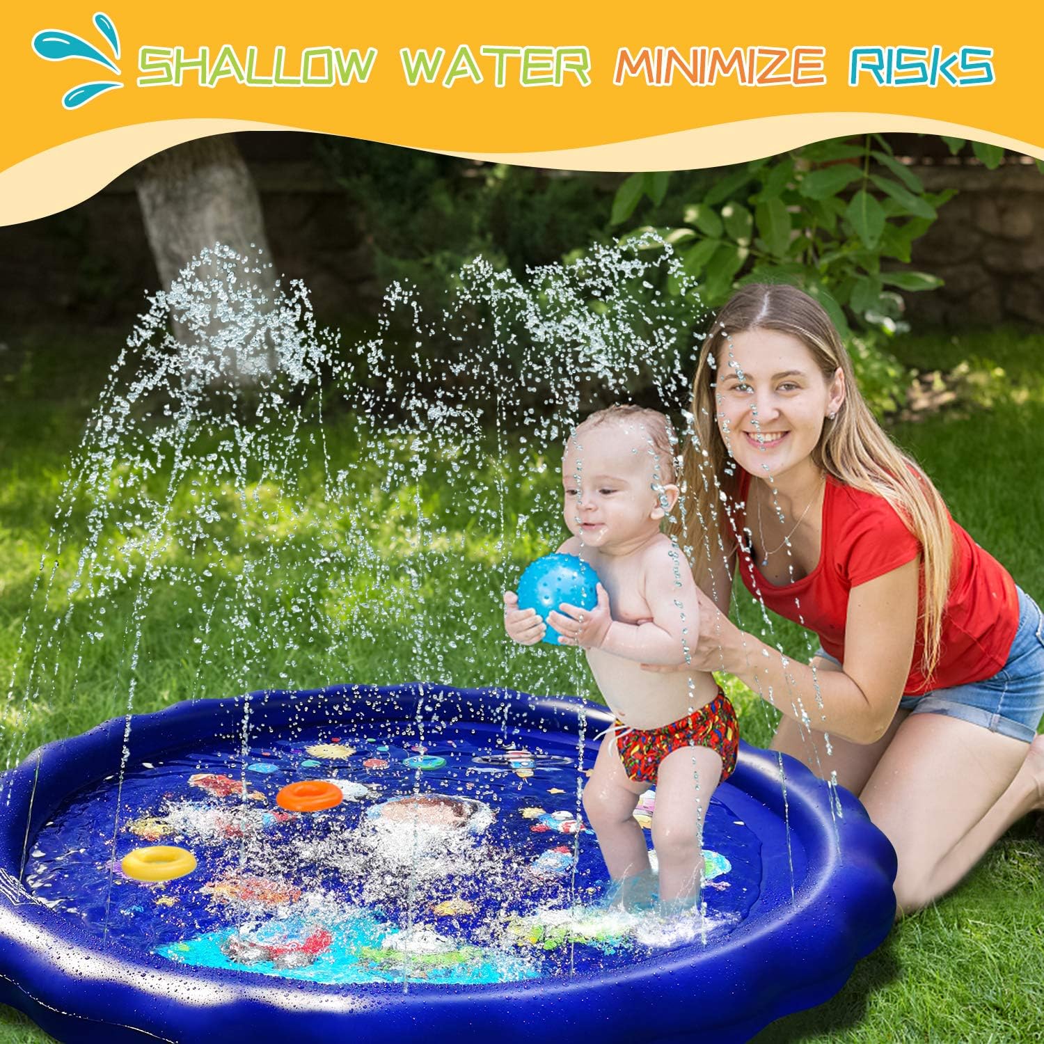 Splash Pad Sprinkler for Kids, 68'' Kids Toys Sprinklers for Outside Backyard 3-in-1 Water Toys Gifts Baby Kiddie Pools Outdoor Games Play Mat Water Sprinkler for Toddlers Kids Stocking Stuffers: Toys & Games
