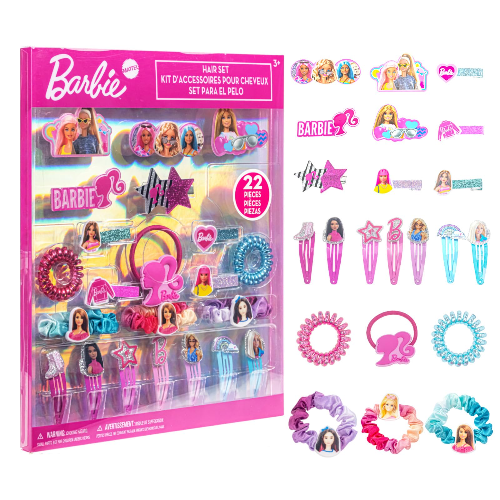 Barbie Hair Accessories Set for Girls, Hair Clips, Bows, Scrunchies, Hair Ties Set, Great for Birthday and Holiday Gifts, Party Favors, Sleepovers, Spa Days, & Makeovers, by Townley Girl