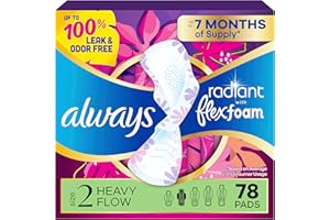 Always Radiant Feminine Pads for Women, Flexfoam Pads with Wings, Size 2, Heavy Absorbency, Lightly Scented, 78 Count (3 Packs of 26)