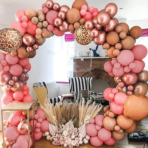 Fall Balloon Garland Arch Kit 130 Pcs Boho Pink Brown Balloon Arch