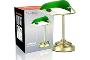 Newhouse Lighting NHDK-MO-GOAZ Morgan Antique Green and Brass Glass and Metal Adjustable Classic Banker Lamp | Compatible with Energy-Efficient LED Bulb