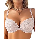 MIOTAN Women's Front Closure Bra Sexy Lace Lightly Padded Bra Uplift Comfort Underwire