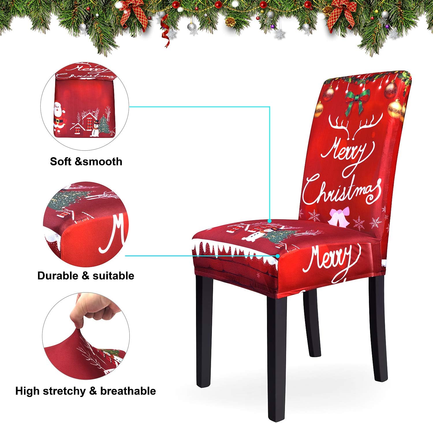 Dining Chair Cover Stretch Washable Chair Seat Protector for Dining Room, High Back Slipcovers Persons Chair Cover for Christmas Kitchen Decoration Restaurant Holiday Festival Party Decor Set of 4: Kitchen & Dining