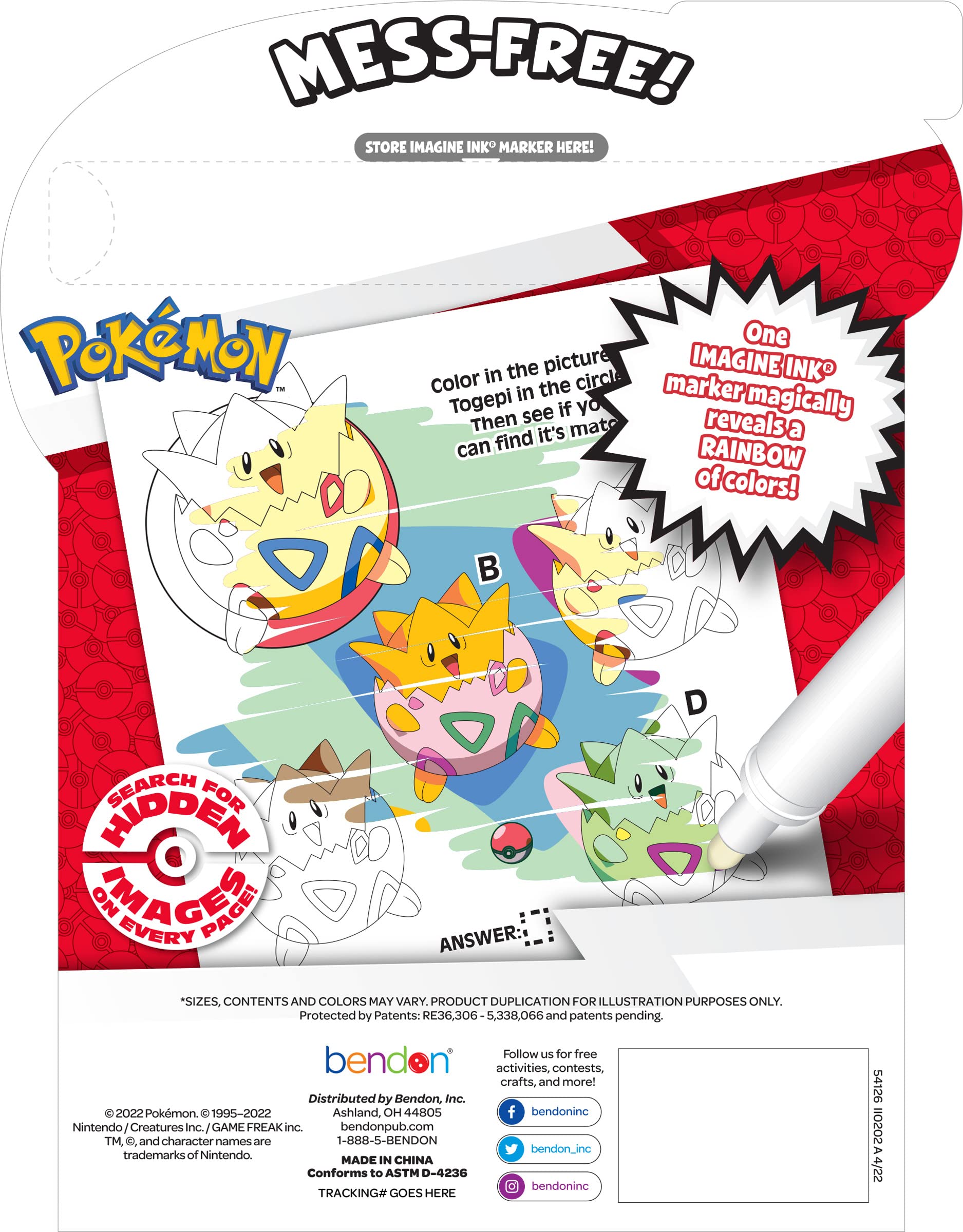 Bendon Imagine Ink Pokemon Magic Ink Pictures and Game Book with Mess Free Marker