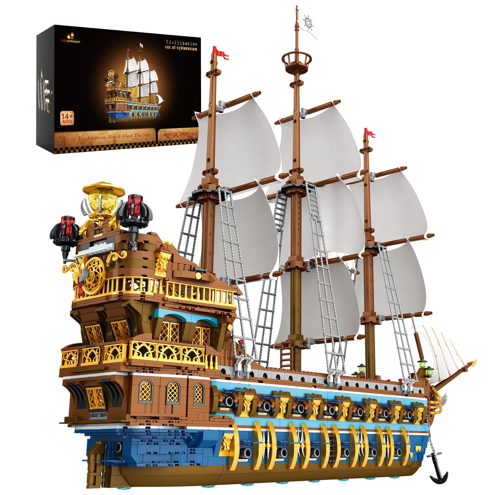 JMBricklayer Pirate Ship Building Blocks Sets, Gorgeous Royal Fleet Model with Tiered Design, 40103 Sail Boats Toys Kits Collection, Gifts for Adults Boys Kids 14+ (3162Pcs)