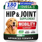 STRELLALAB Advanced Hip Joint Supplement for Dogs, Chondroitin Joint Chews | Supports Hip Joint Mobility w/Glucosamine, Omega-3 - Joint Pain Relief - Chewable Treats, All Breeds - Vet-Approved (180Ct)