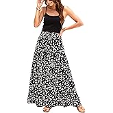 Bluetime Women Flowy Long Skirts Summer Beach Pleated Elastic High Waisted Casual Maxi Skirts
