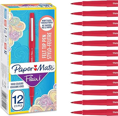Paper Mate Flair Felt Tip Pens Medium Point 0.7 mm Red 12 Count