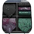 HISDERN Mens Ties Set Collection Tie and Pocket Square Lot 3 Pcs Formal Business Neckties present Box Wedding Necktie