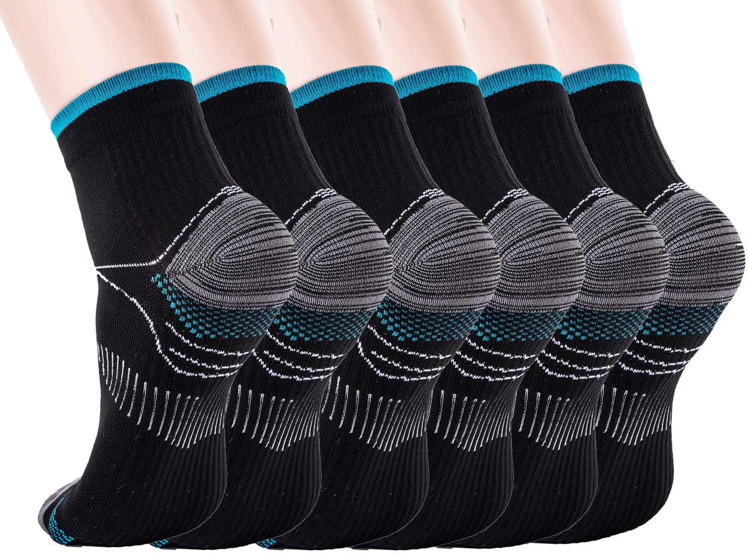 Compression Socks - Upgraded Sport Plantar Fasciitis Arch Support- Low Cut Compression Foot Socks Best for Athletic Sports, Running, Medical, Travel, Pregnancy (6 Pairs)