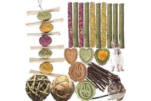 QHZHANG 28PCS Bunny Chew Toys for Teeth, Natural Rabbit hamstersToys Apple Wood Grass Timothy Sticks Chew and Treat for Guinea Pigs Chinchillas