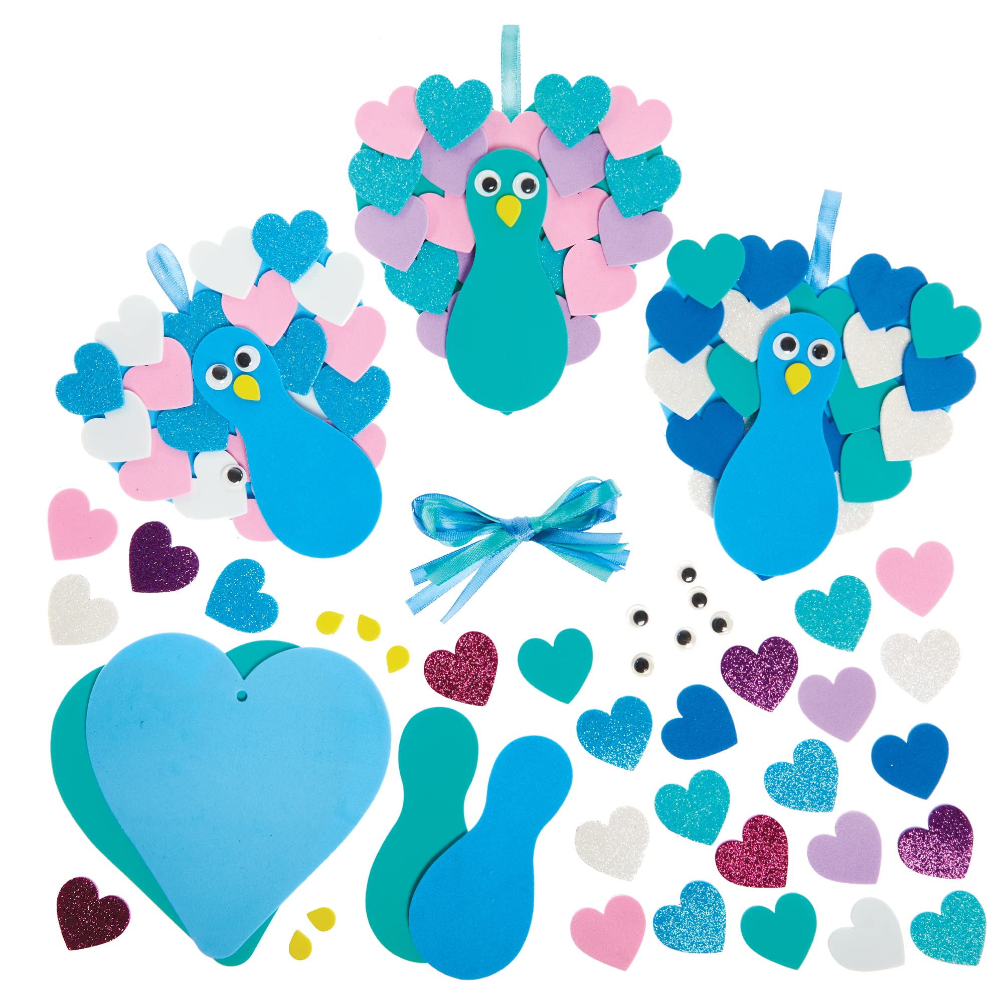 Baker Ross FX456 Love Heart Peacock Decoration Kits - Pack of 5, Valentine's Day Foam Craft Decoration