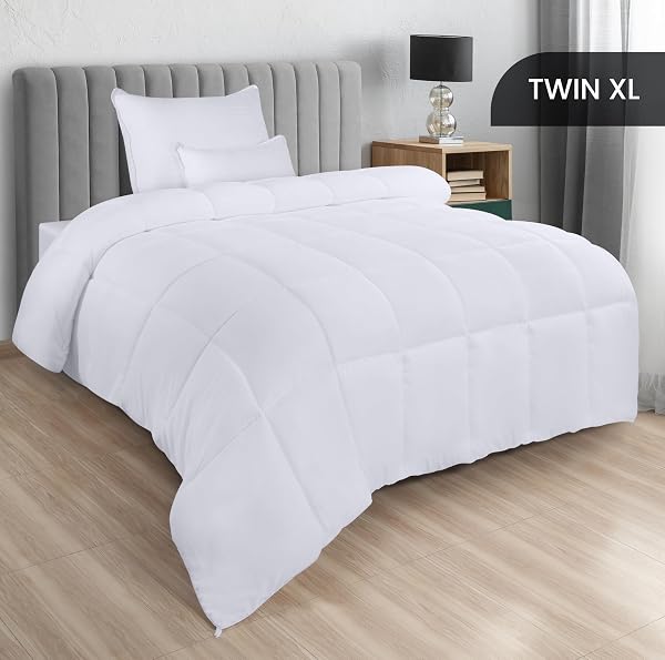 UTOPIA BEDDING COMFORTERS TWIN XL SIZE, ALL SEASON DUVET INSERT, DOWN ALTERNATIVE BOX STITCHED BED COMFORTER WITH CORNER TABS, MACHINE WASHABLE (WHITE)