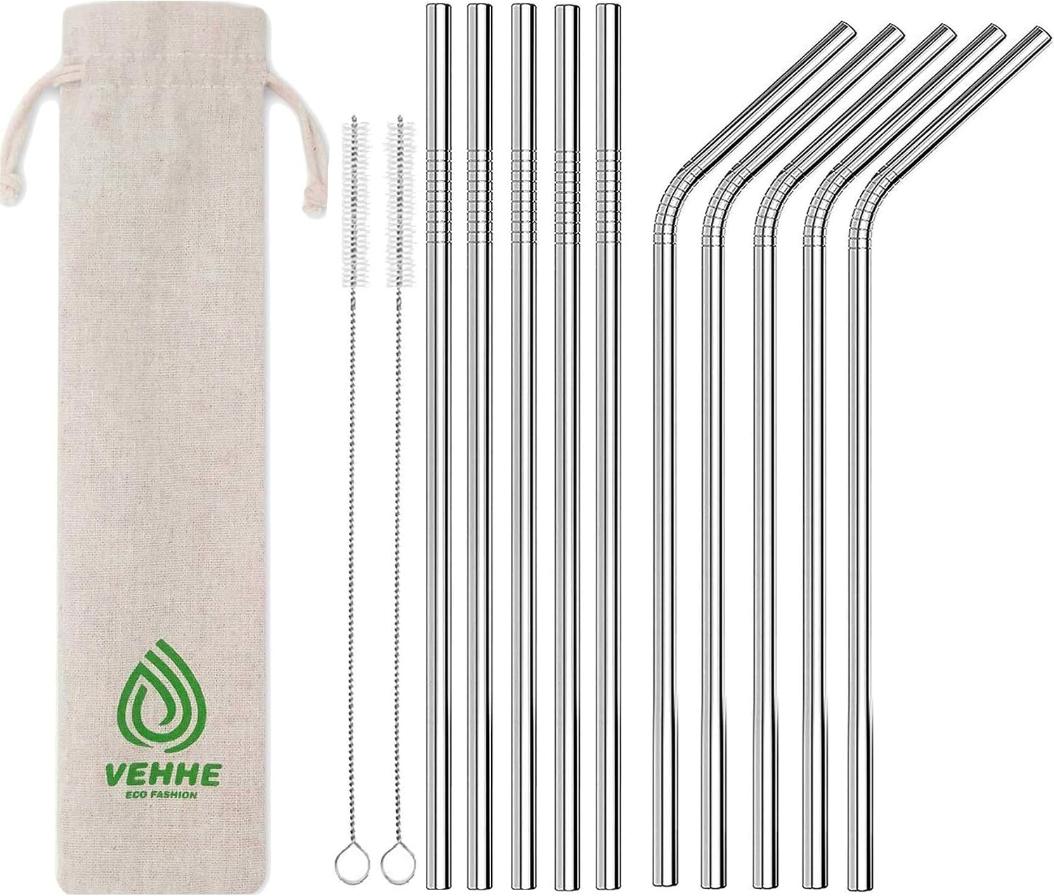 VEHHE - 10 Pajitas de Metal (Acero Inoxidable)