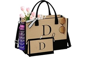 TOPEAST Jute Beach Tote Bag and Makeup Bag Personalized Birthday Gifts for Women Bridesmaid Gifts