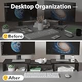 BONTEC Dual Monitor Stand Riser Adjustable Length & Angle Desk Organizer view 2