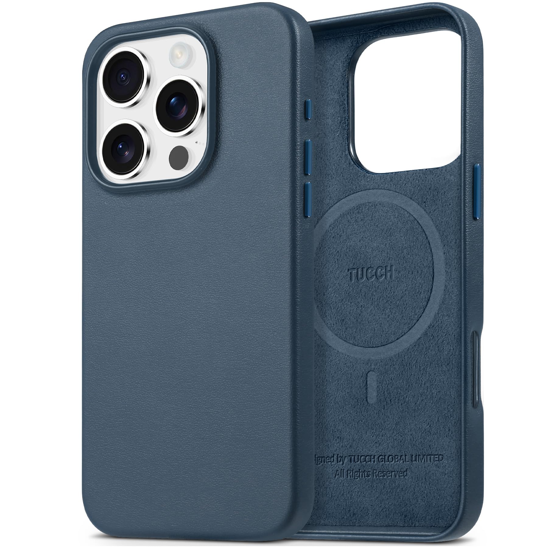 TUCCH Magnetic Case for iPhone 16 Pro (6.3") 2024, Protective Lightweight PU Leather Shockproof Anti-Slip Phone Cover[Wireless Charging][Anti-Fingerprint] Compatible with iPhone 16 Pro 5G, Dark Blue