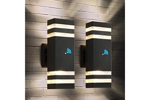 tewei Dusk to Dawn Outdoor Wall Lights Fixture, Up and Down Porch Lights Outdoor Wall Black Modern Exterior Lights, IP65 Warm White 3000K Waterproof LED Wall Sconce for House Garage, 2 Pack