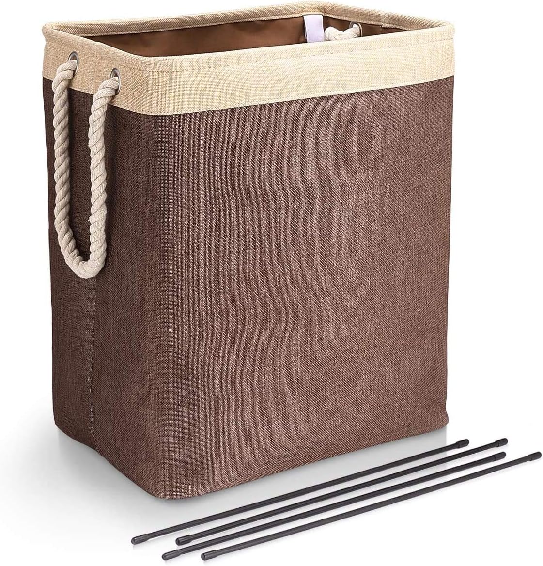 65L Laundry Basket with Handles Linen Hampers for Laundry Storage bags, Built-in Lining with Detachable Brackets Well-Holding Foldable Laundry Hamper for Toys Clothing Organization (BEIGE&BROWM)