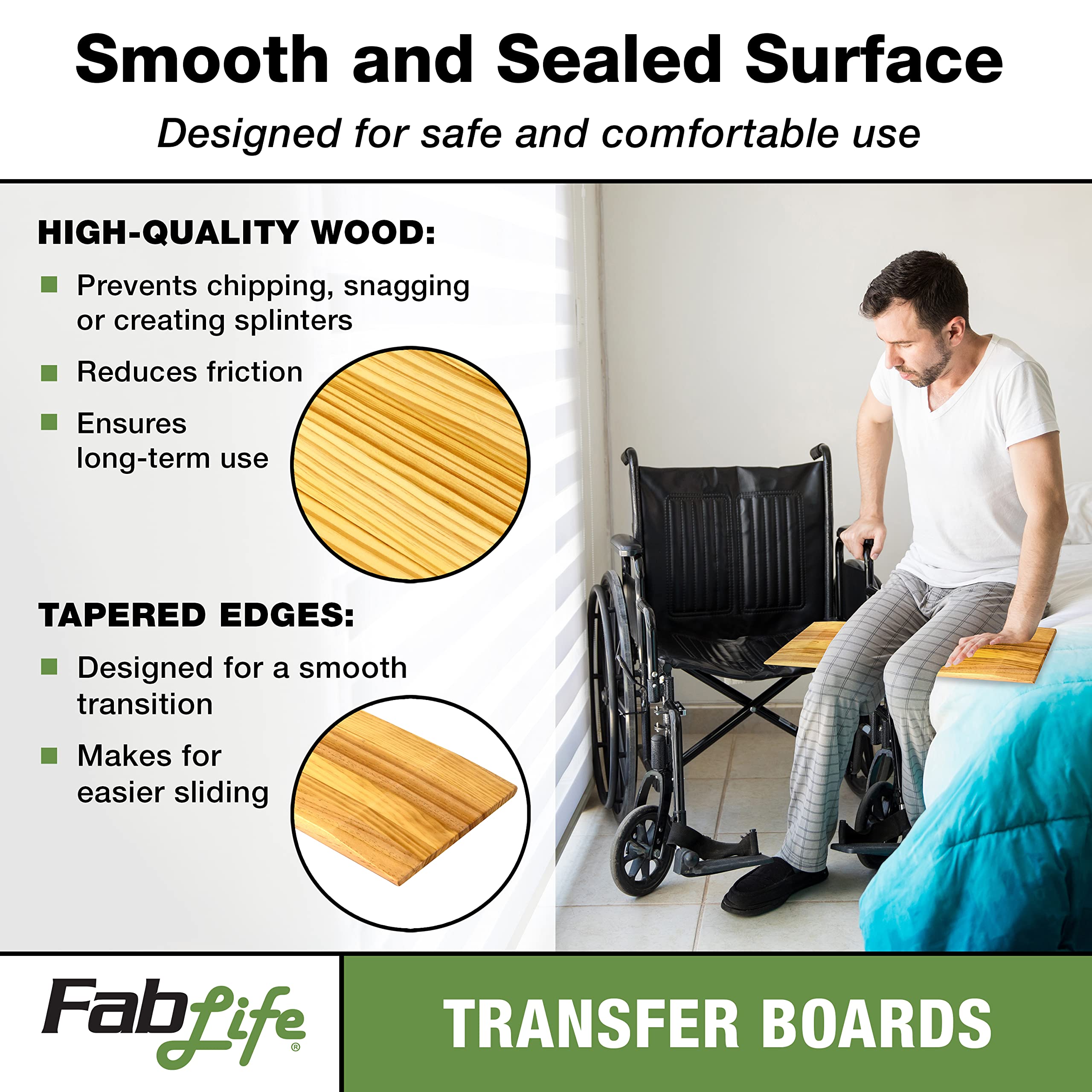 Generic 50-3000 FabLife Deluxe Hardwood Transfer Board for Easy Patient Transfer, 8