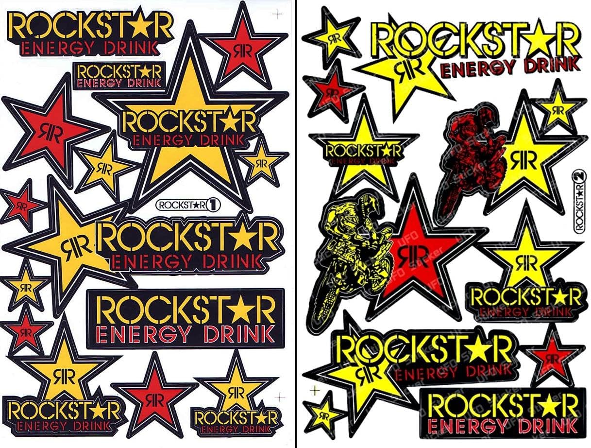 2 Rockstar Energy Drink Metal Mulisha Yamaha Kawasaki Motocross Racing Helmet Motorcycle Decal Sticker 2RS1YW