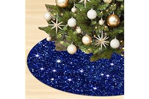 OMKSIH Blue Christmas Tree Skirt 36 Inch Sequin Velvet Sparkly Glitter Collar for Pencil Tree and Blue Christmas Decorations