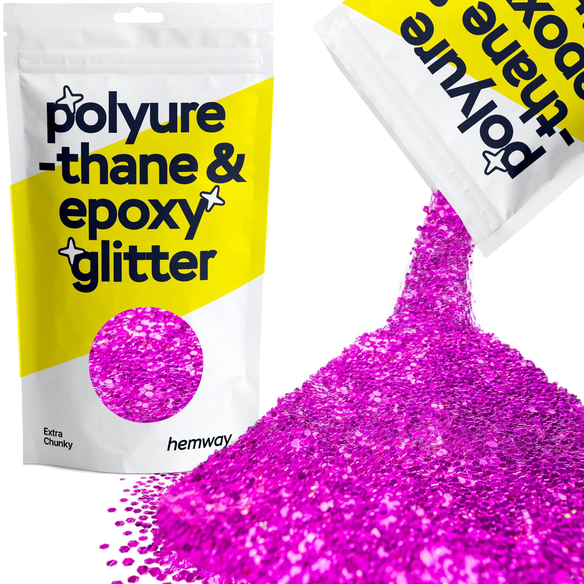 Hemway Resin Glitter Fuchsia Pink 100g Extra Chunky | Polyurethane & Epoxy Glitter for Resin Crafts, Tumblers, Coasters, Floor & Table Art